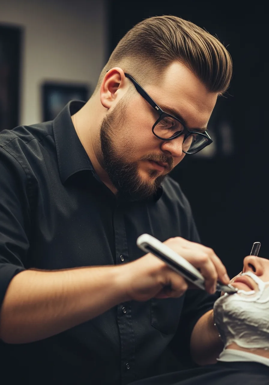 Barber giving a straight razor shave at Shy's Barbershop in Sparks, NV